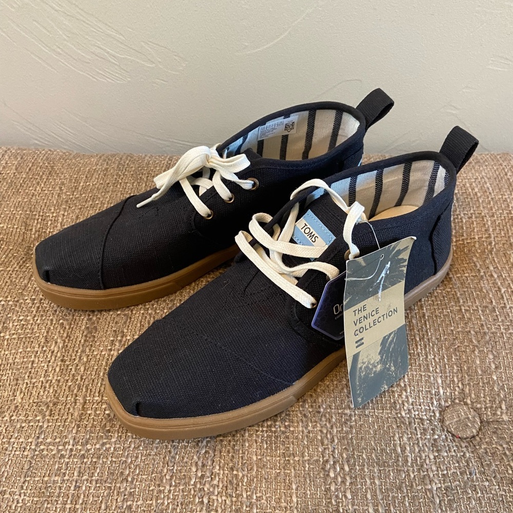 TOMS Black Canvas Sneakers with Tan Sole